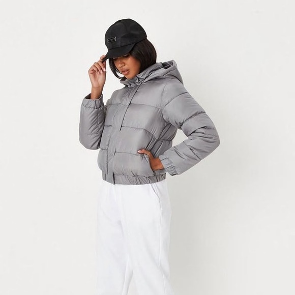 Missguided Grey Hooded Puffer Jacket - Picture 3 of 12